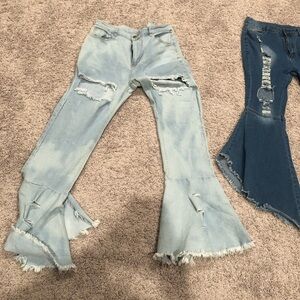 Light Blue Flared Distressed Jeans